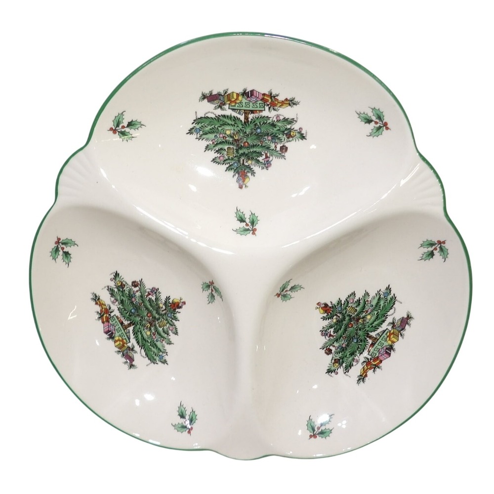 Spode Christmas Tree Divided 3 Section Server Dish S3324 England 9.5 Inch